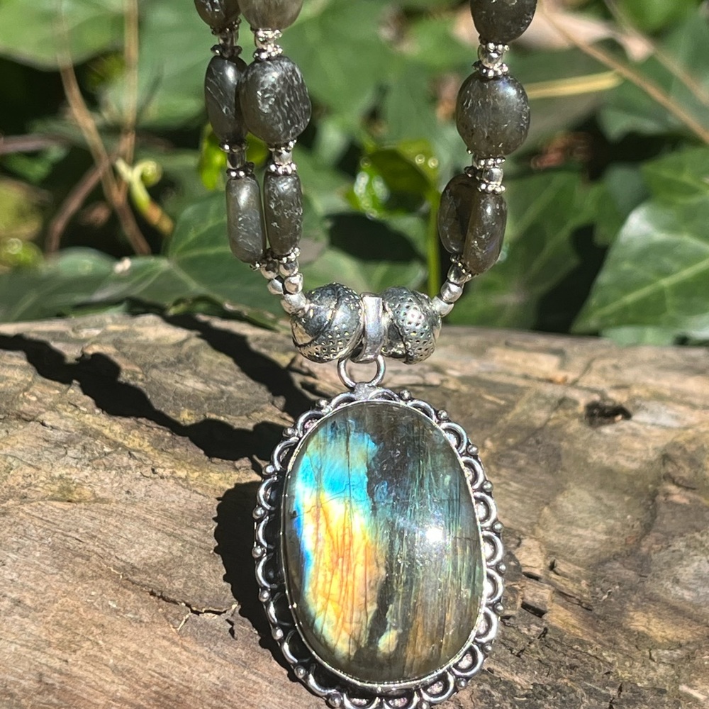 925 silver overlay labradorite necklace‎